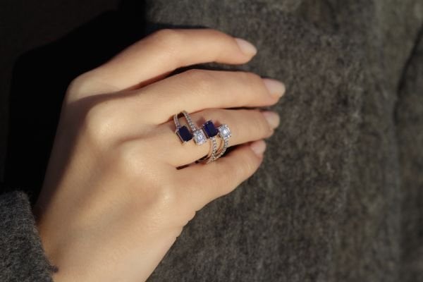 0,76 Karat Pırlanta Safir Yüzük