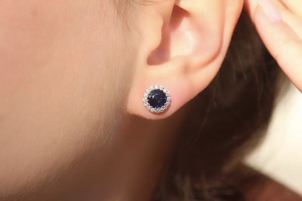 2,25 Karat Pırlanta Safir Küpe