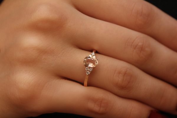 1,07 Karat Pırlanta Vintage Morganit Oval Yüzük