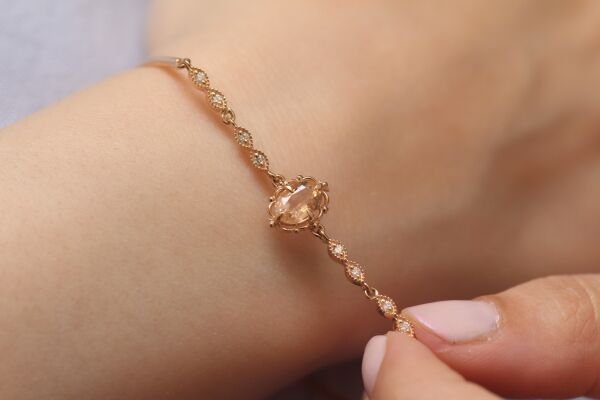 0,91 Karat Pırlantalı Rose Morganit Bileklik